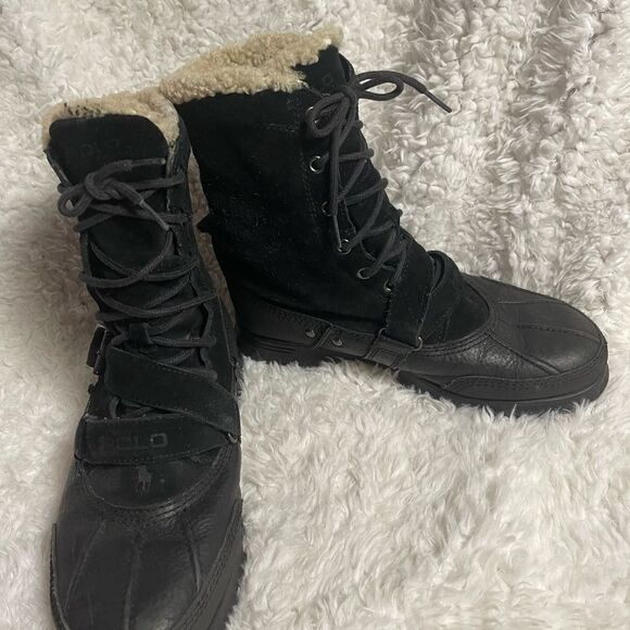 Polo Ralph Lauren Tavin Rollover Black Shearling lace up  Boots Men’s SZ10D main image 10